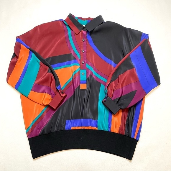 VTG 80s 90s color block multi colored top 18W - Picture 1 of 12
